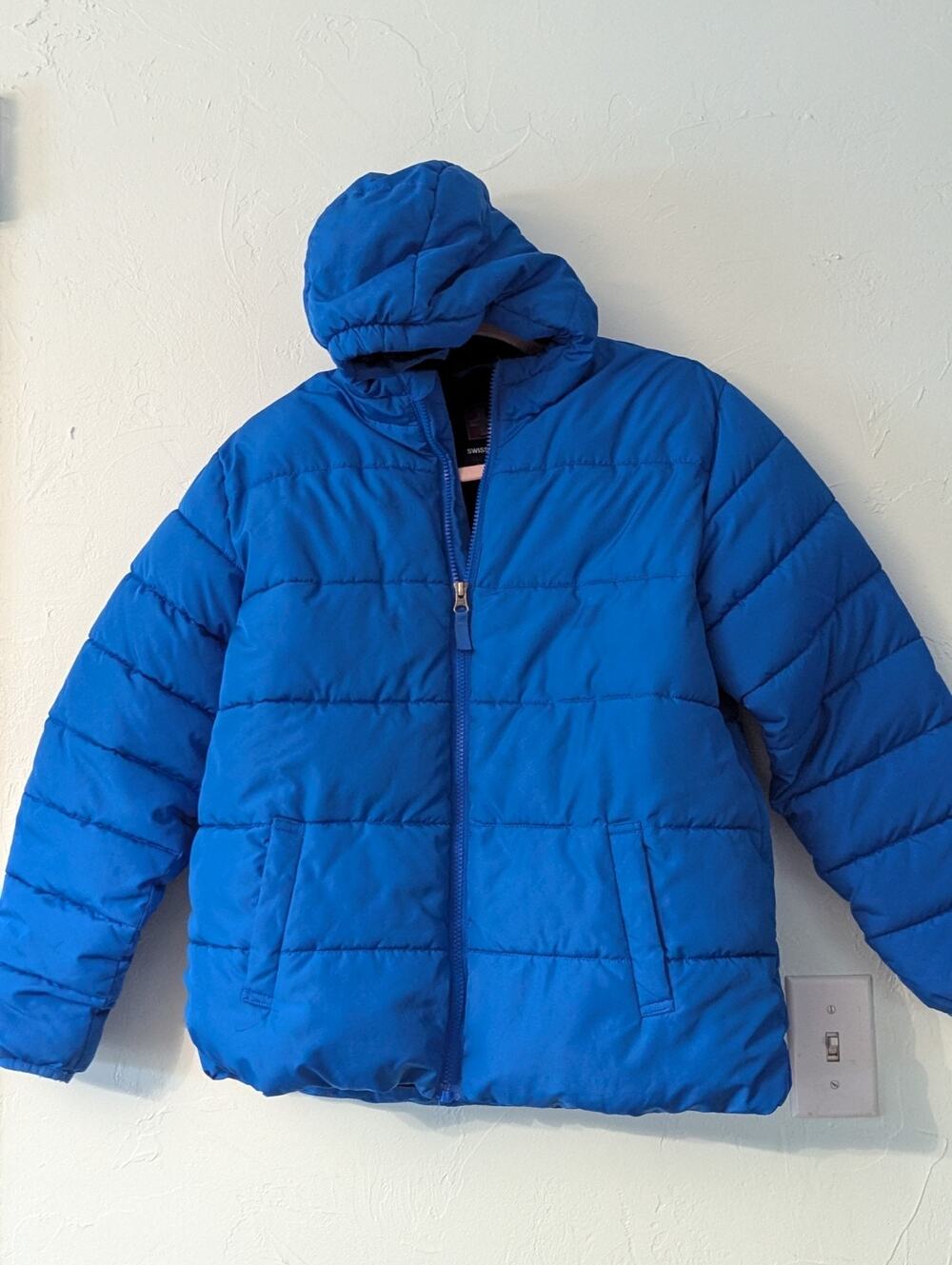 SwissTech Blue Puffer Jacket Fleece Lined Zip Long Sleeve Kids L 10-12 Husky